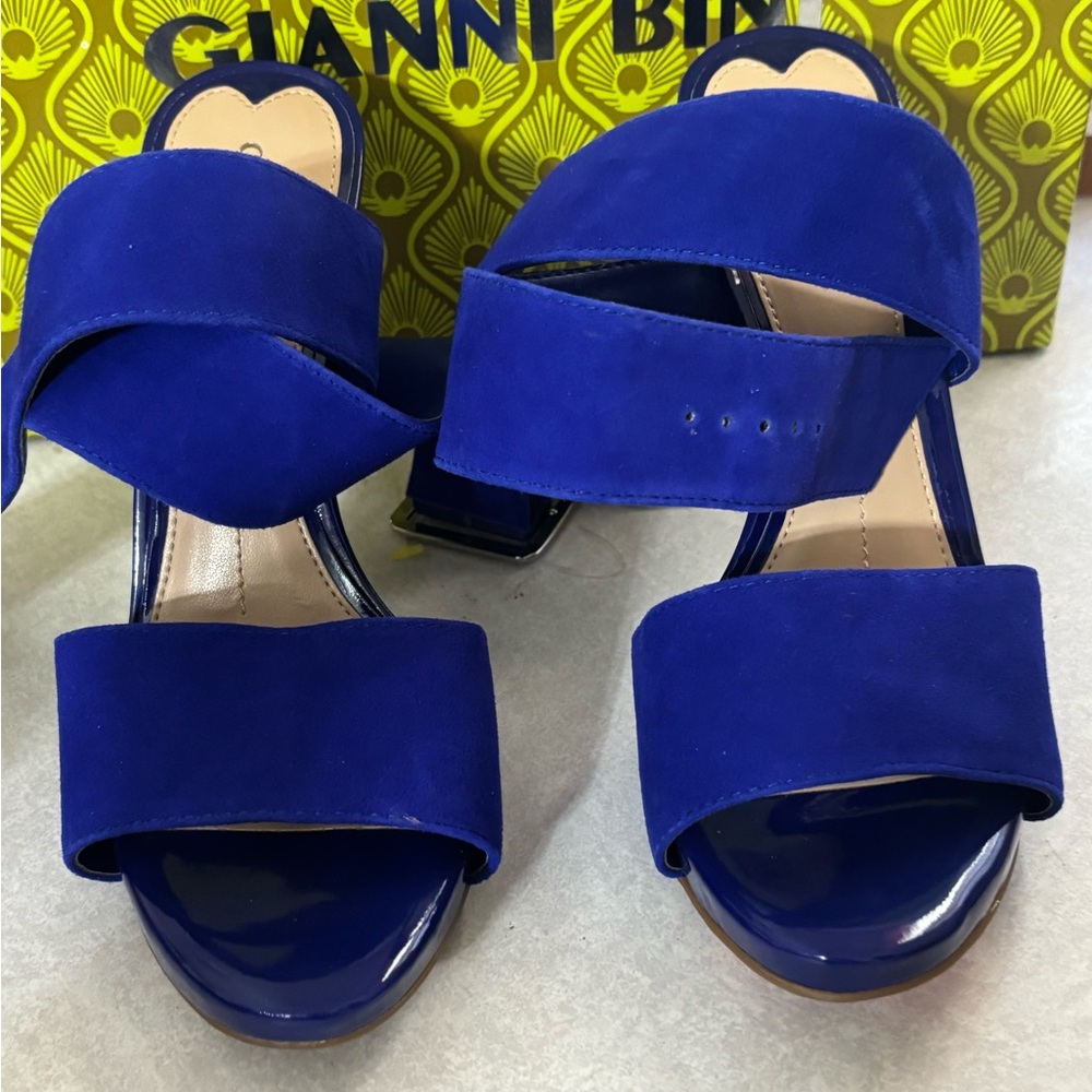 Ganni Vibrant Blue Women's Sandals Ankle Style With Silver Buckle